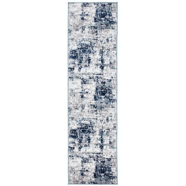 World Rug Gallery Wynn Blue 2 ft. 7 in. x 8 ft. Distressed Modern Abstract Runner Rug