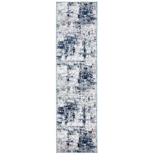 Distressed Modern Abstract Design Blue 2 ft. x 10 ft. Area Rug