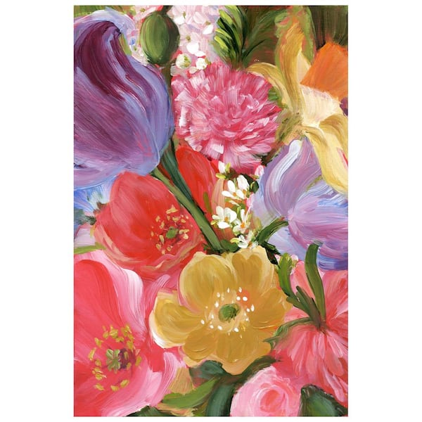 Empire Art Direct "Blossom Symphony II" Flowers Free Floating Reverse Unframed Printed Tempered Art Glass Wall Art 48 in. x 32 in.