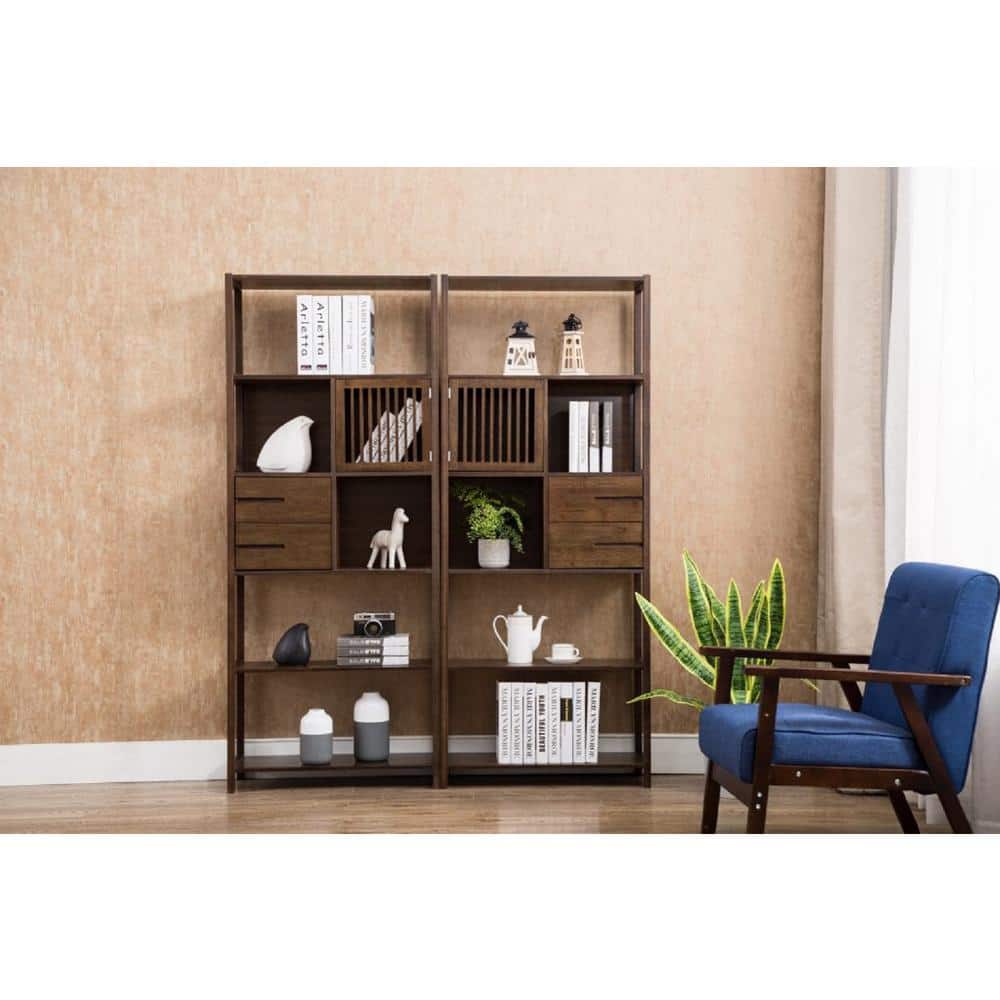 Selma Right Facing Bamboo Bookcase with Drawers in Cappuccino