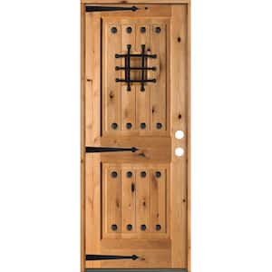 30 in. x 80 in. Mediterranean Knotty Alder Square Top Clear Stain Left-Hand Inswing Wood Single Prehung Front Door