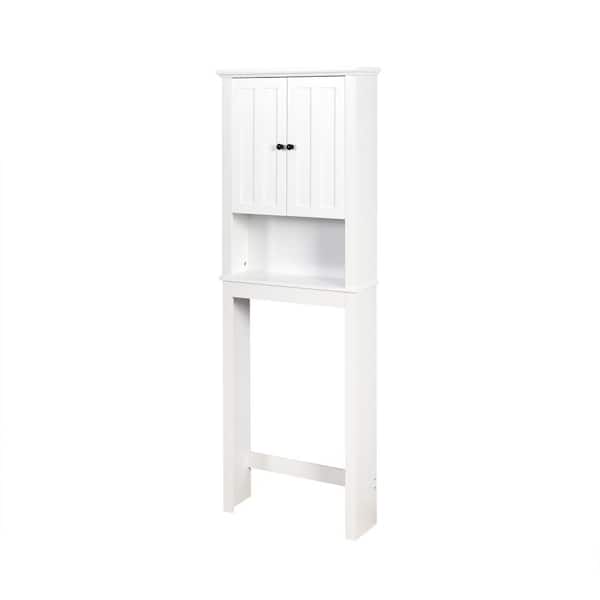 FORCLOVER 7.7 in. D x 23.6 in. W x 67.3 in. H Bathroom Wooden Space Saver White Toilet Wall Cabinet with a Adjustable Shelf
