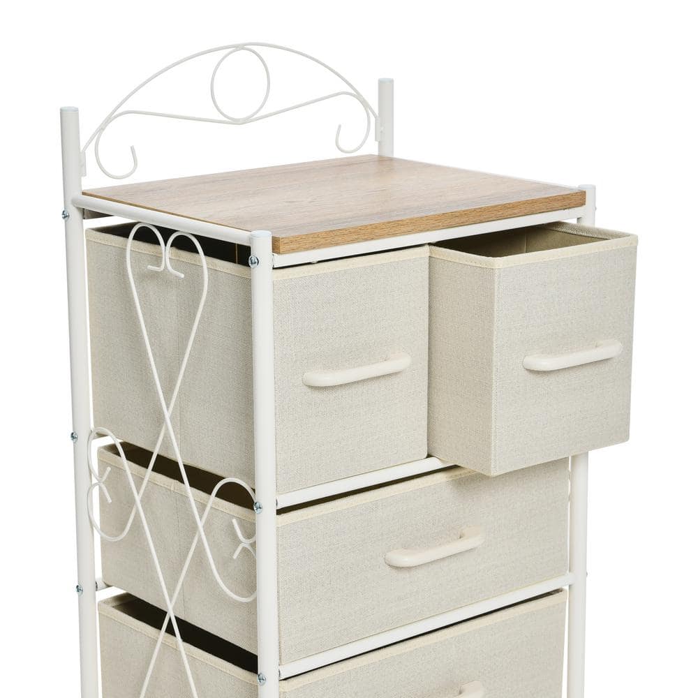 Victorian Style White Metal Frame 4-Drawer Storage Unit with Coastal Oak Top