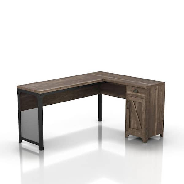 Furniture of America Willetts 60.63 in. L-Shape Reclaimed Oak PB 1-Drawer Computer Desk with Storage