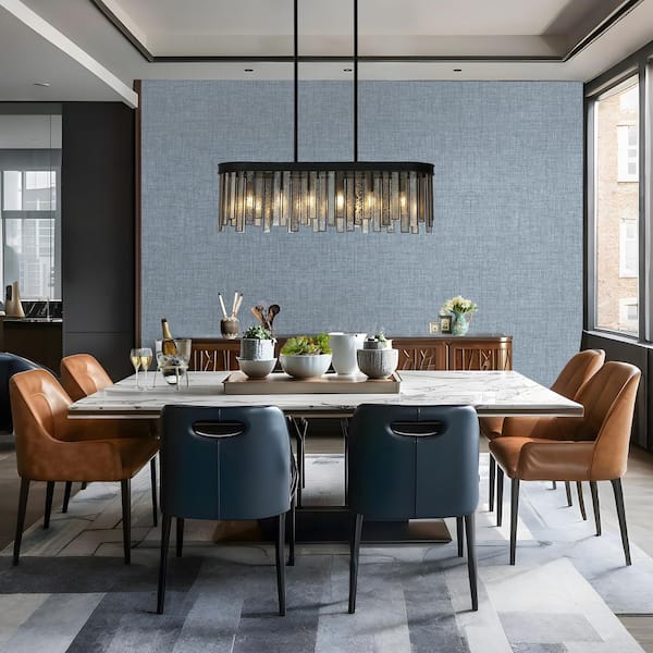 Hemaaolay 6-Light Black Island Chandelier with Plated Mercury Glass/Art Glass Strips Modern Kitchen Dining Pendant light