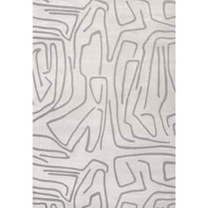 Alcina Modern Scandinavian Graphic Lines High-Low White/Light Gray 5 ft. x 8 ft. Area Rug