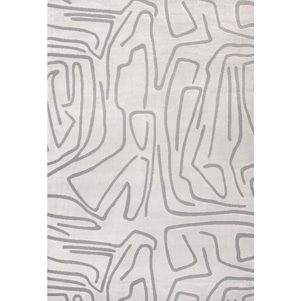 Alcina Modern Scandinavian Graphic Lines High-Low White/Light Gray 5 ft. x 8 ft. Area Rug