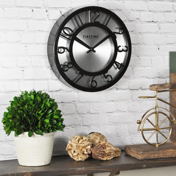 FirsTime 8 in. Round Black on Steel Wall Clock