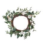 21.5 in. Artificial Unlit White Winter Flowers and Foliage Twig Wreath