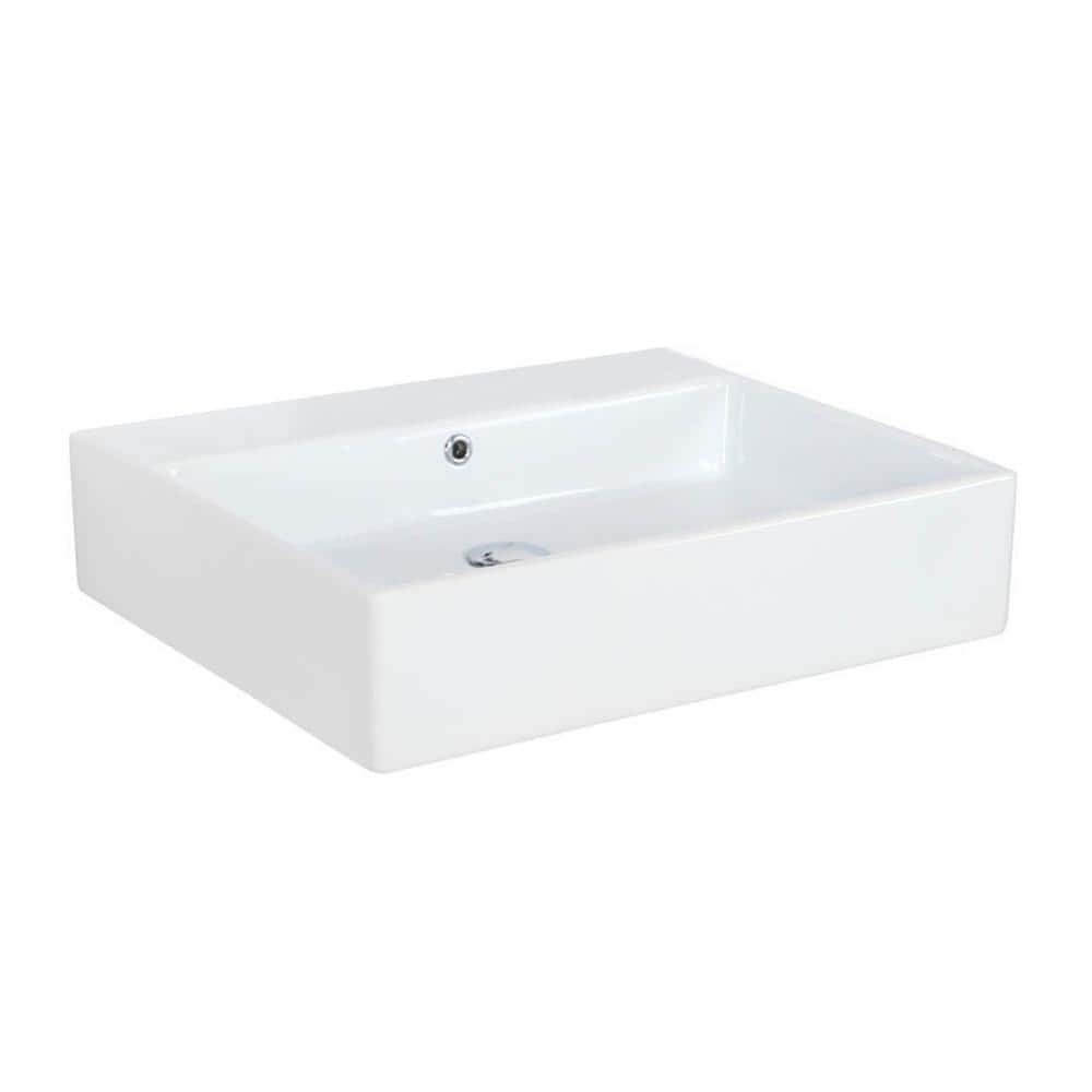 Glossy White Rectangular Ceramic Wall-Mount Bathroom Sink