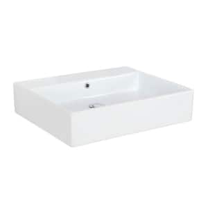 Simple 60.50A Wall Mount / Vessel Bathroom Sink in Ceramic White without Faucet Hole