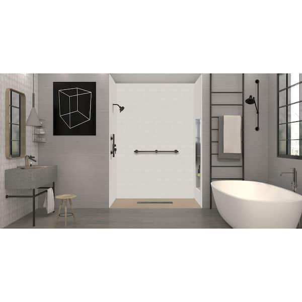 Trimslate Plus 59.1 in. L x 35.5 in. W Alcove Shower Pan Base with Center Drain in Beach