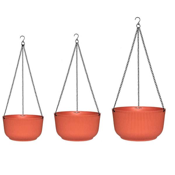 Large 9/10/11 in. Dia Coral Metal Hanging Basket with Liner (3-Pack)