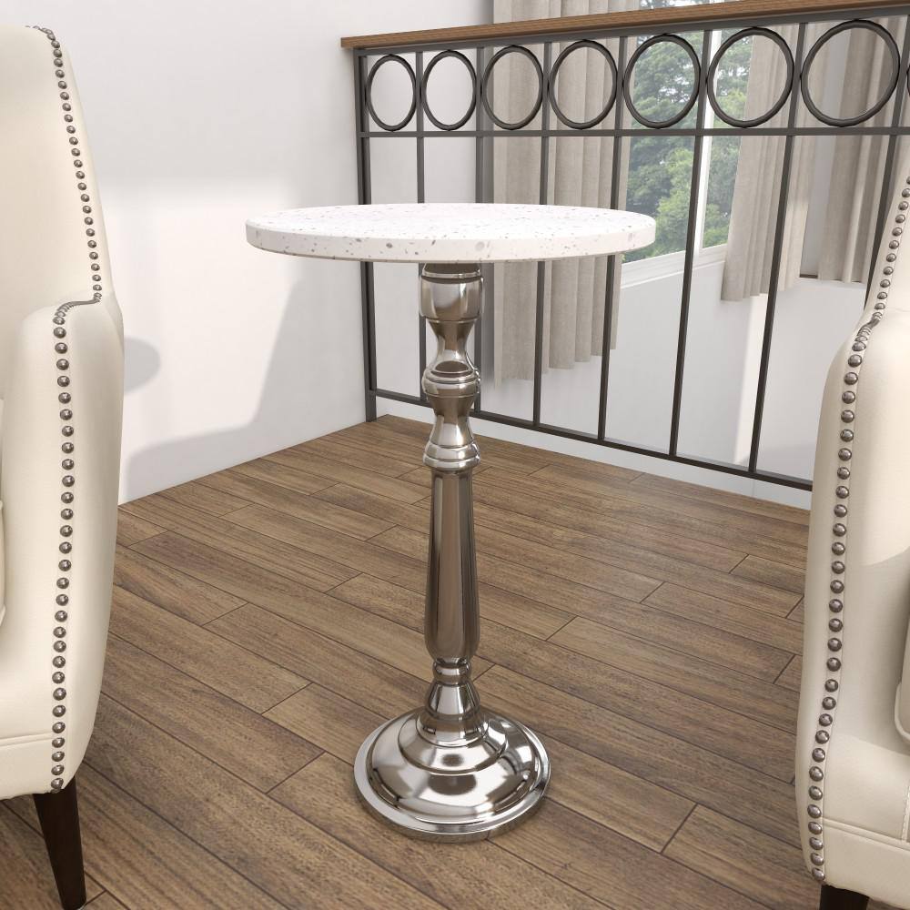 Silver Terrazzo Marble Top Round Accent Table