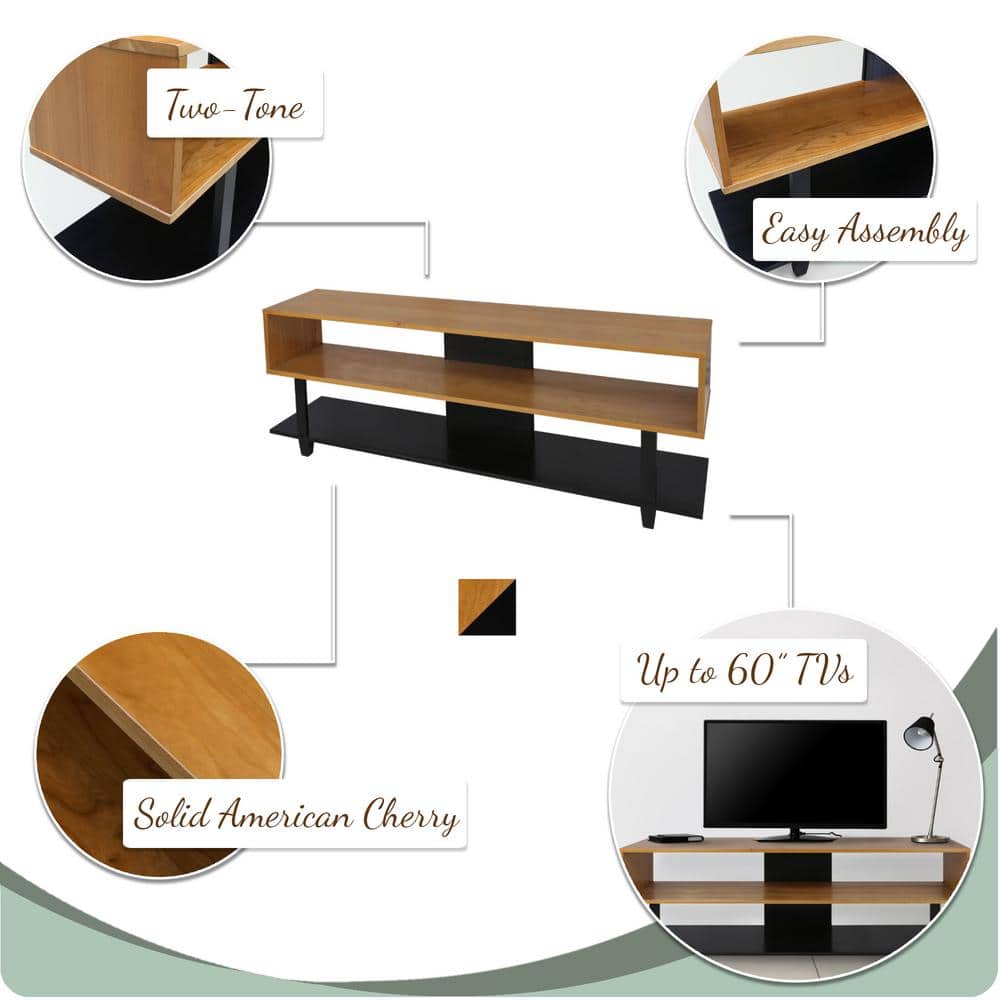Modern Urban Cherry and Black Solid Wood TV Stand