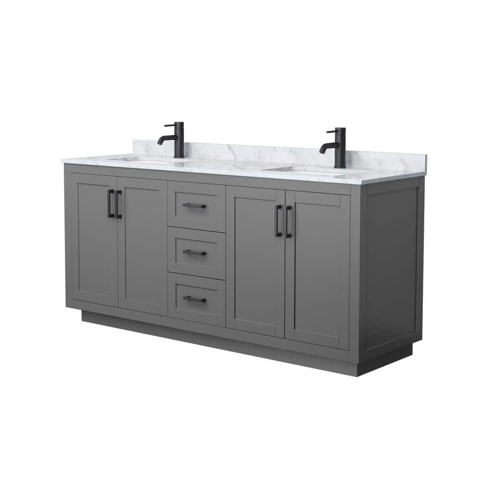 Miranda 72" Dark Gray Double Bathroom Vanity with White Carrara Marble Top