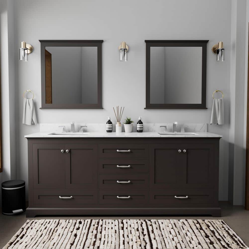 Dukes 80 in. W x 22 in. D Espresso Double Bath Vanity, Carrara Marble Top, Faucet Set, and 30 in. Mirrors price history on PriceWatchPro