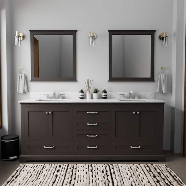 Lexora Dukes 80 in. W x 22 in. D Espresso Double Bath Vanity without Top and 30 in. Mirrors