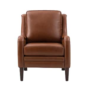 Gertrudis Brown 27.56 in. W Genuine Leather Upholstered Arm Chair with Nailhead Trims