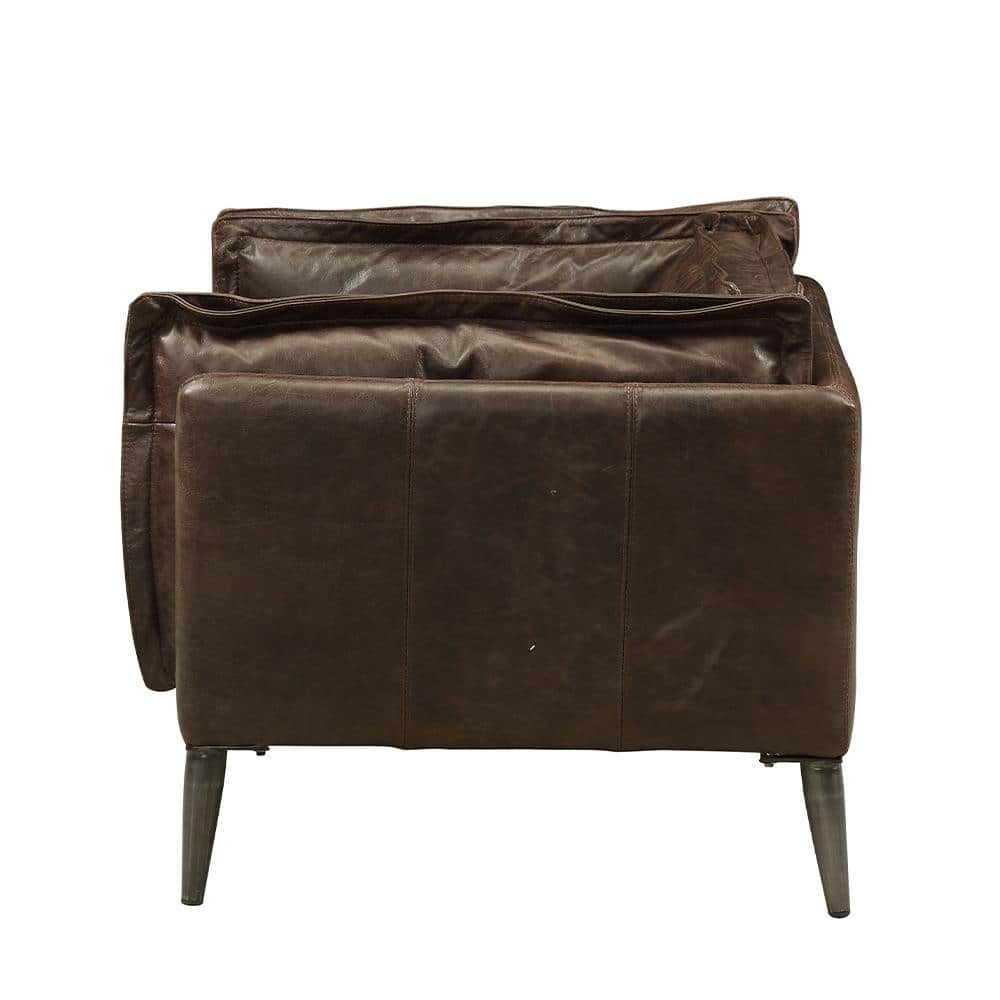 Distressed Brown Leather and Wood Accent Chair