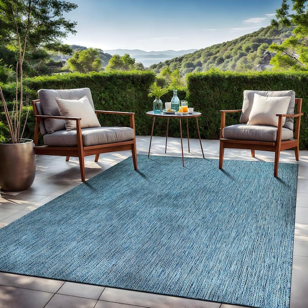Beverly Rug 6 X 9 Aqua Aloha Washable Solid Indoor Outdoor Area
