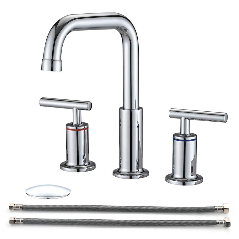 360° Deck Mount Double Handles Bathroom Faucet, 8 in. Widespread 3 Holes B