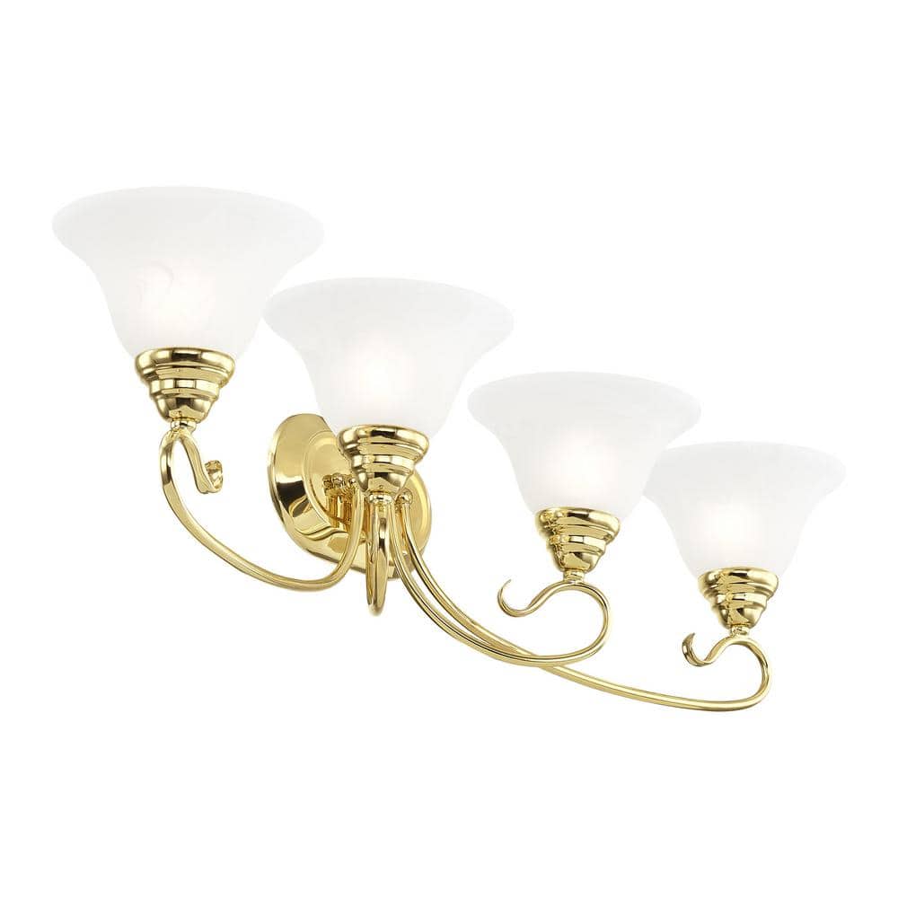 Elegant Coronado Polished Brass 4-Light Vanity with White Alabaster Glass
