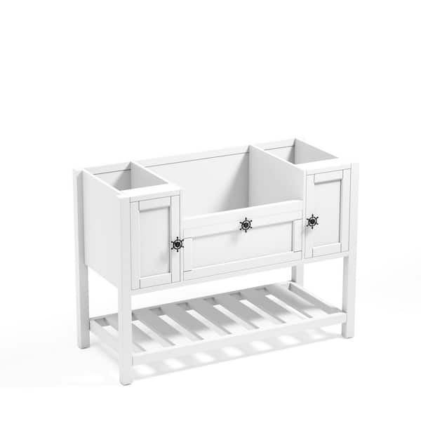 FORCLOVER 48 in. W x 20 in. D x 33.60 in. H Solid Wood Frame Bath Vanity Cabinet without Top in White with Doors