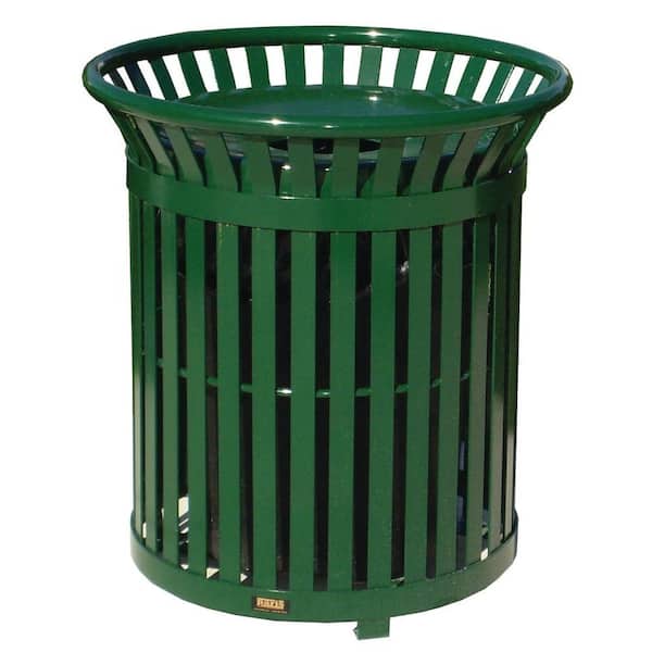 Paris 34 Gal. Green Steel Outdoor Trash Can with Steel Lid and
