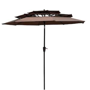 9 ft. 3-Tiers Steel Patio Umbrella with 45° Tilt Portable Outdoor Umbrella for Picnic, Deck, Market, Pool, Chocolate
