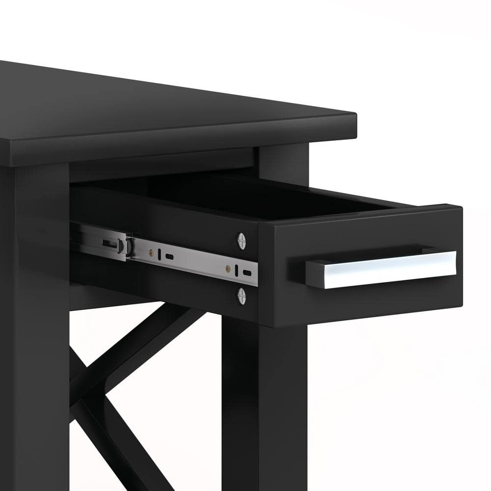 Black Pine Wood Narrow Side Table with Storage