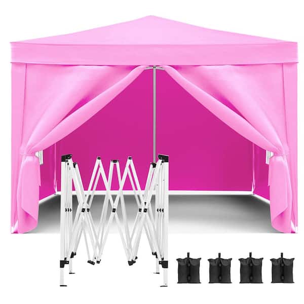 Tunearary 10 ft. x 10 ft. Pink Detachable Pop-Up Outdoor Shelter, with 4-Sidewalls, 4-Sandbags, Ground Spikes and Windproof Rope