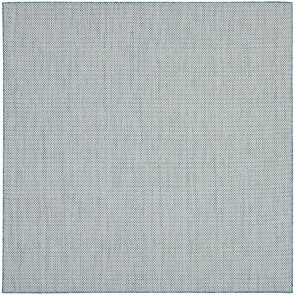 Nourison Courtyard Ivory/Aqua 6 ft. x 6 ft. Solid Geometric Contemporary Indoor/Outdoor Area Rug