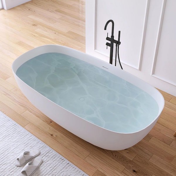 67 in. x 33.5 in. Stone Resin Solid Surface Flatbottom Freestanding Soaking Bathtub in White