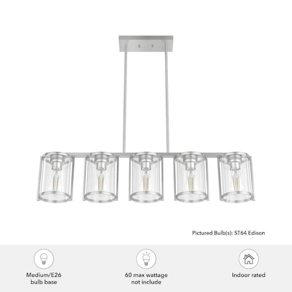 Hunter - Astwood 5-Light Brushed Nickel Linear Chandelier with Clear Shades Dining Room Light