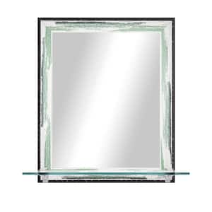 Modern Rustic 21.5 in. W x 25.5 in. H Framed Seafoam Vertical Mirror with Tempered Glass Shelf and Chrome Brackets
