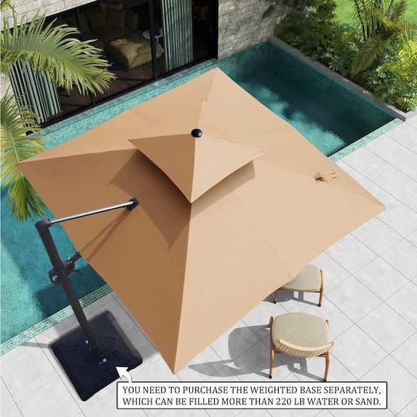 Crestlive Products 11 ft. x 11 ft. Double Top Cantilever Tilt Patio Umbrella in Tan