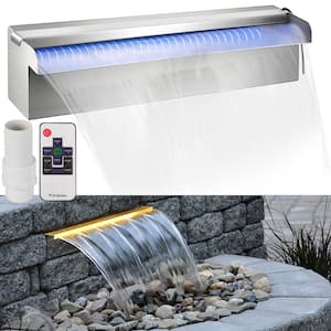 Pond Spillway 11.8 x 4.5 x 3.1 in. Pond Waterfall Spillway with LED Strip Pool Fountain with Pipe Connector for Pool
