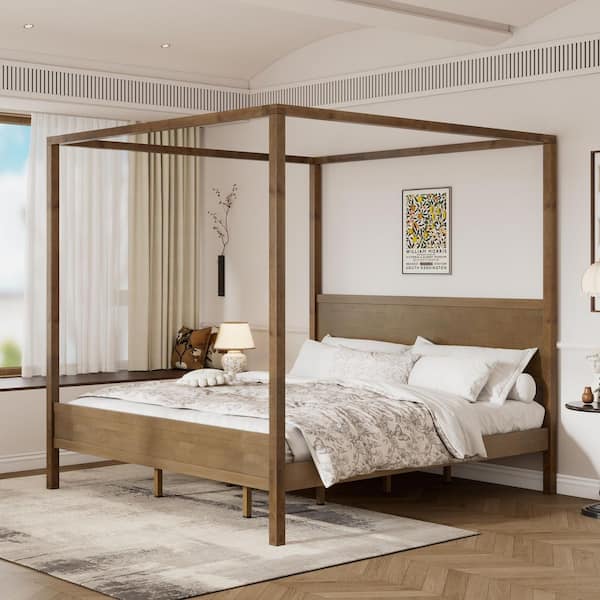 Reverie Brown Wood Frame King Size Canopy Bed