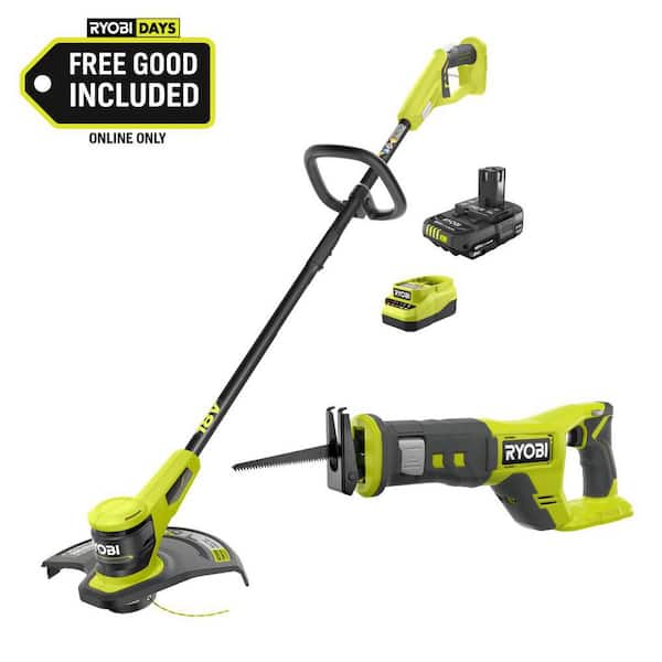 ONE+ 18V 13 in. Cordless Battery String Trimmer with 2.0 Ah Battery, Charger, and FREE Cordless Reciprocating Saw