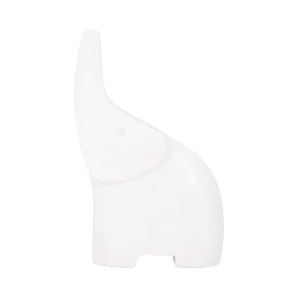 Liv & Skye White 5 in. x 7 in. Stone Trunk In The Air Marble Elephant Figurine