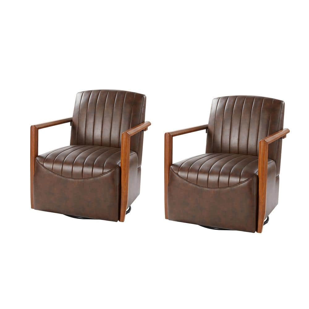 JAYDEN CREATION Joseph Genuine Leather Swivel BROWN Manual Recliner with  Wooden Arm Accents and Straight Tufted Back Cushion (Set of 2)  RCCZ0827-BRN-S2 - The Home Depot