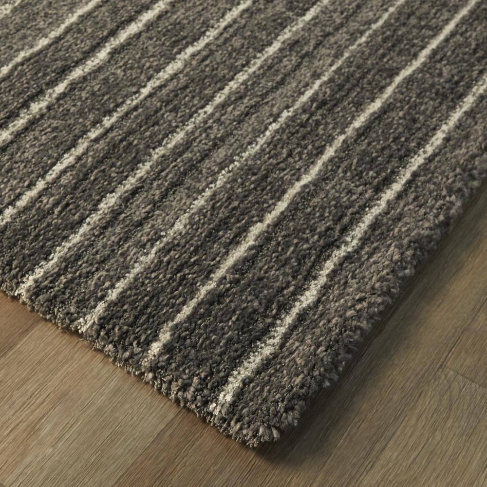 Charcoal and Cream Geometric Polyester Runner Rug, 2'7" x 7'