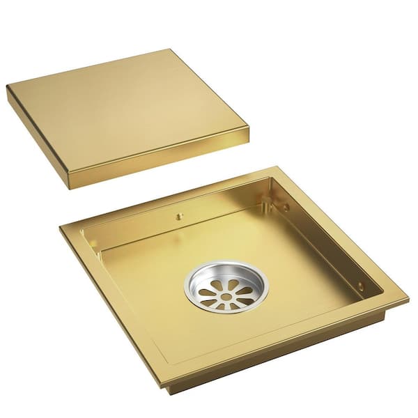 6 in. Square Shower Drain Stainless Steel with Hair Strainer, Fast Drainage in Brushed Gold