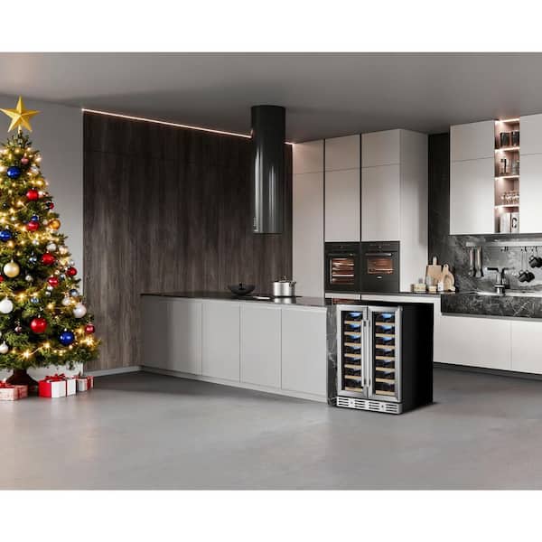 24 in. 40-Bottle Wine Cooler Built-In Two Door Dual Zone, Stainless Steel Door and Handle
