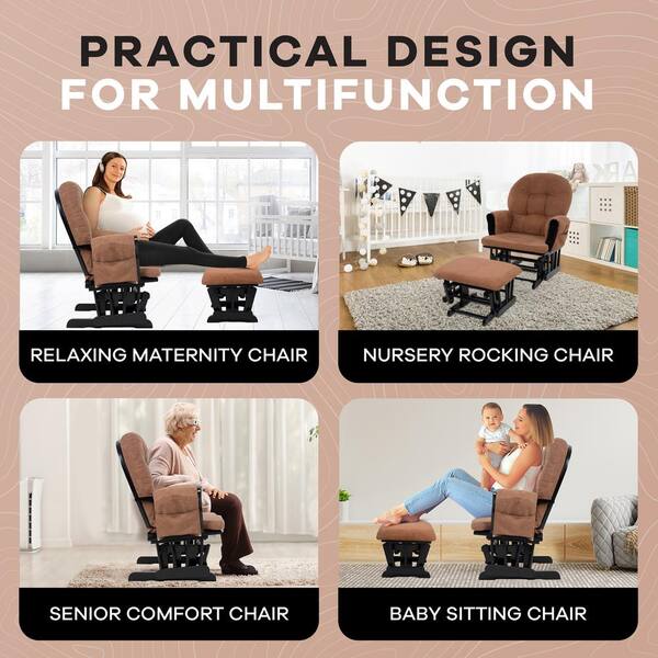 HOMESTOCK Black/Chocolate Modern Glider Nursery Rocking Chair with