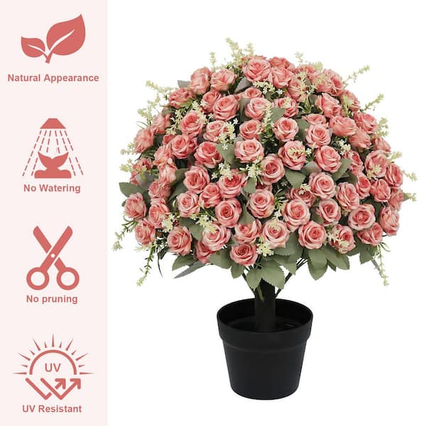 Racxily 24 in. Indoor/Outdoor Artificial Rose Plant in Pot, Pink (2-Pack)  YDQ-W2945P458445 - The Home Depot