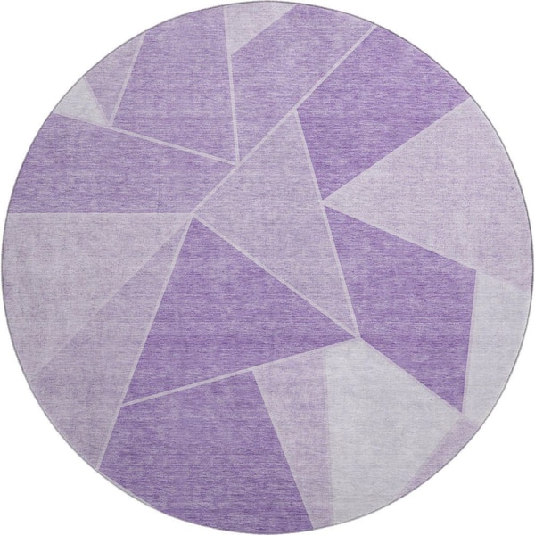 Addison Rugs Mayfield Premium Machine Washable Indoor/Outdoor Geometric AMF636 Lilac 8 ft. x 8 ft. Round Area Rug