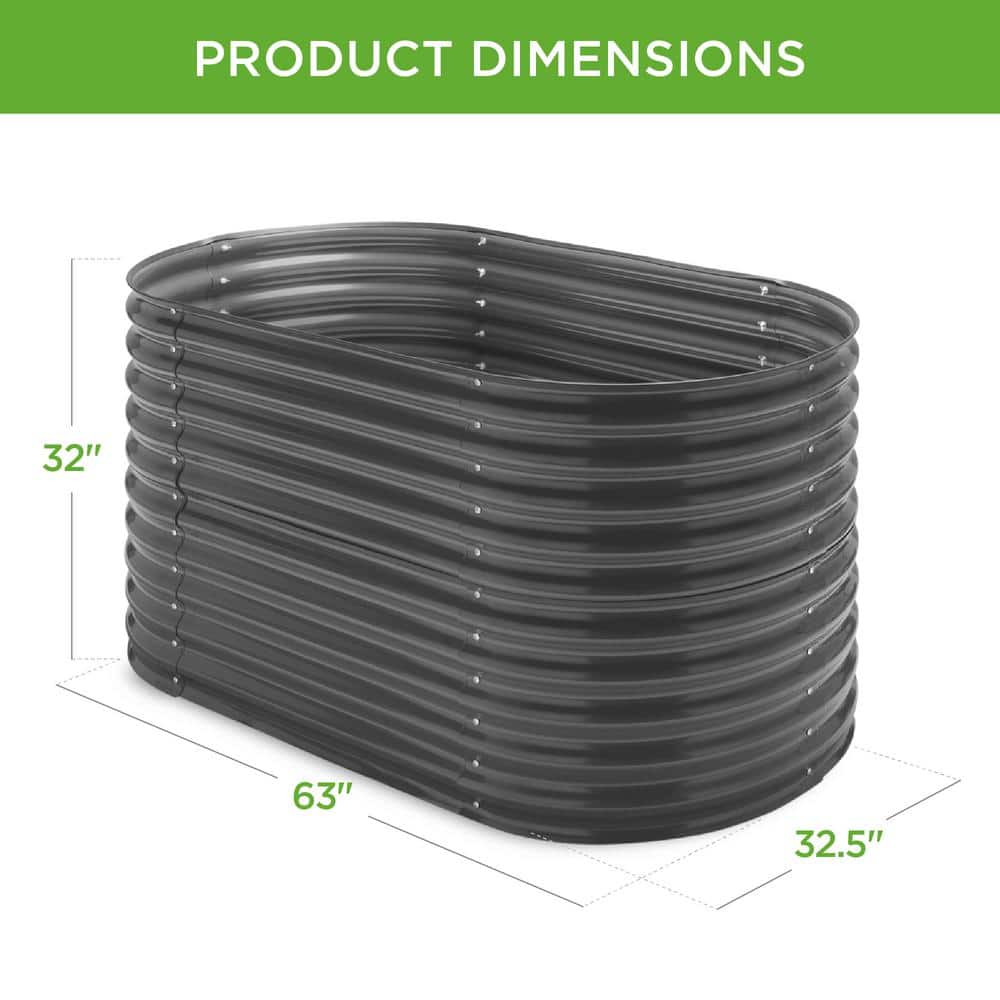 63-Inch Dark Gray Powder-Coated Steel Oval Raised Garden Bed