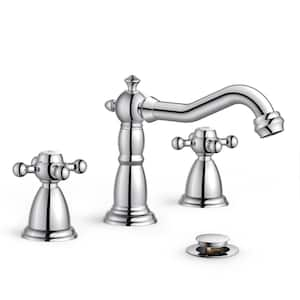 8 in. Widespread Double Handle Bathroom Faucet with Drain Kit Included-Anti-Fingerprint 3-Hole Sinks in Chrome